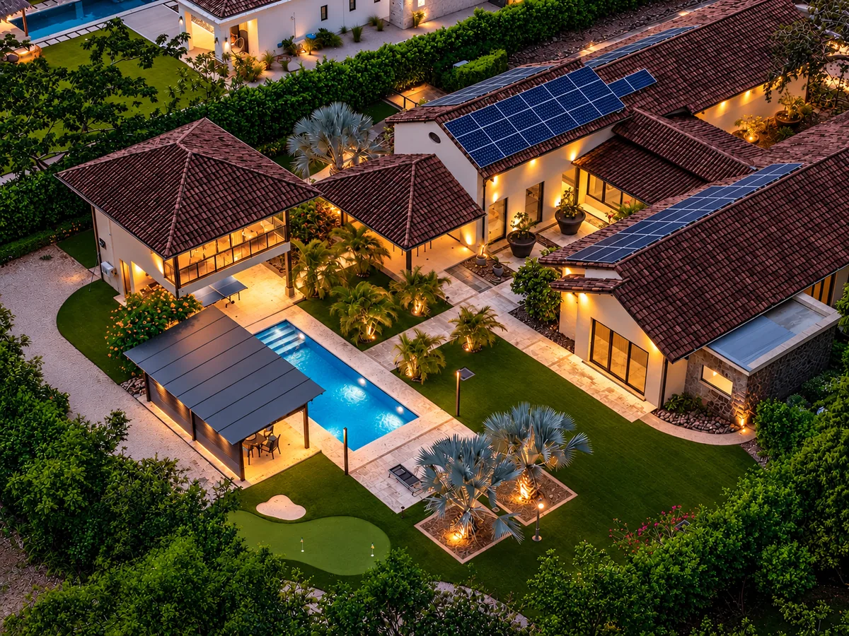 Aerial view of a Hacienda Pinilla residence and grounds