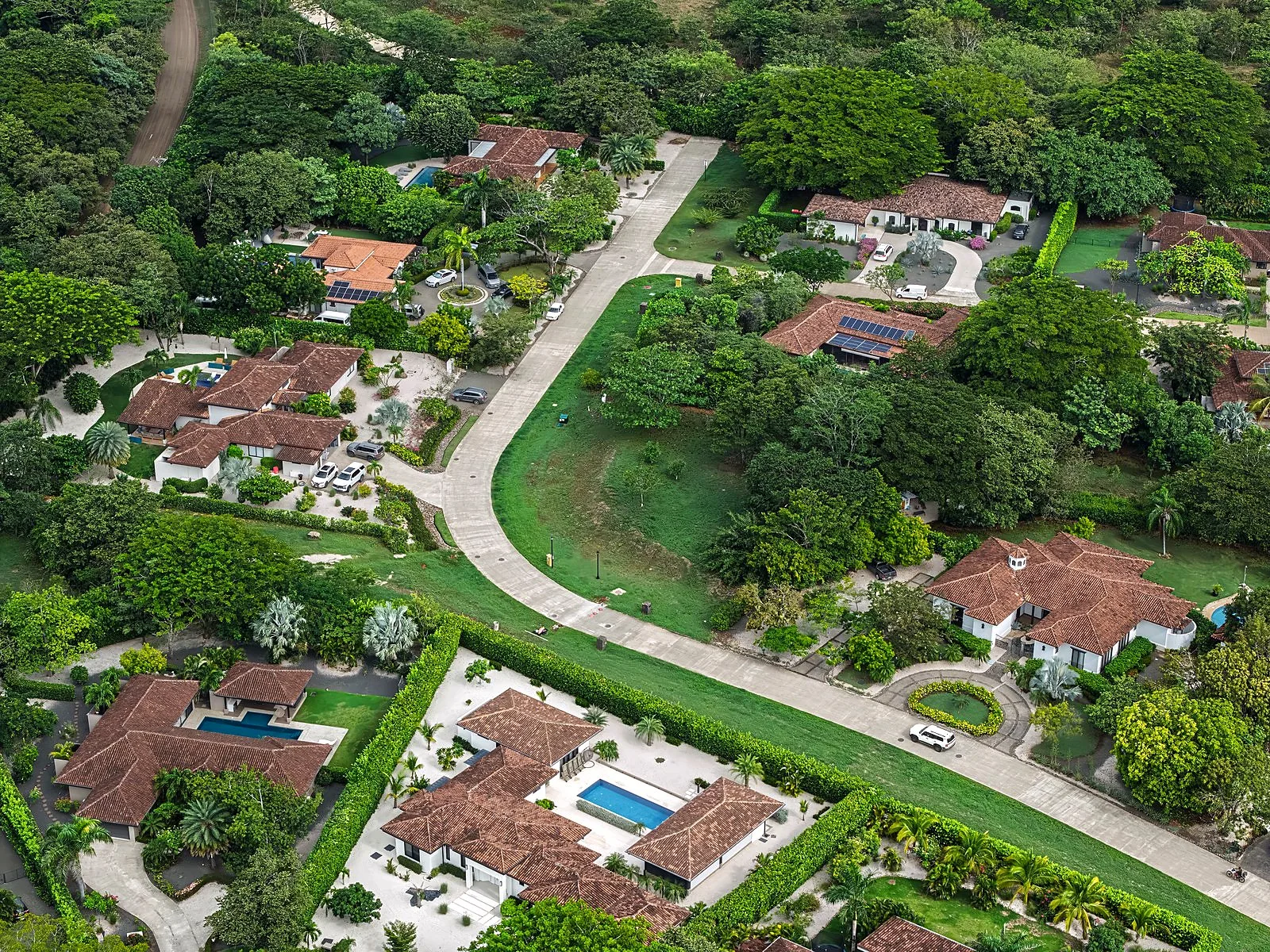 Aerial view of Hacienda Pinilla residences and landscaped streets